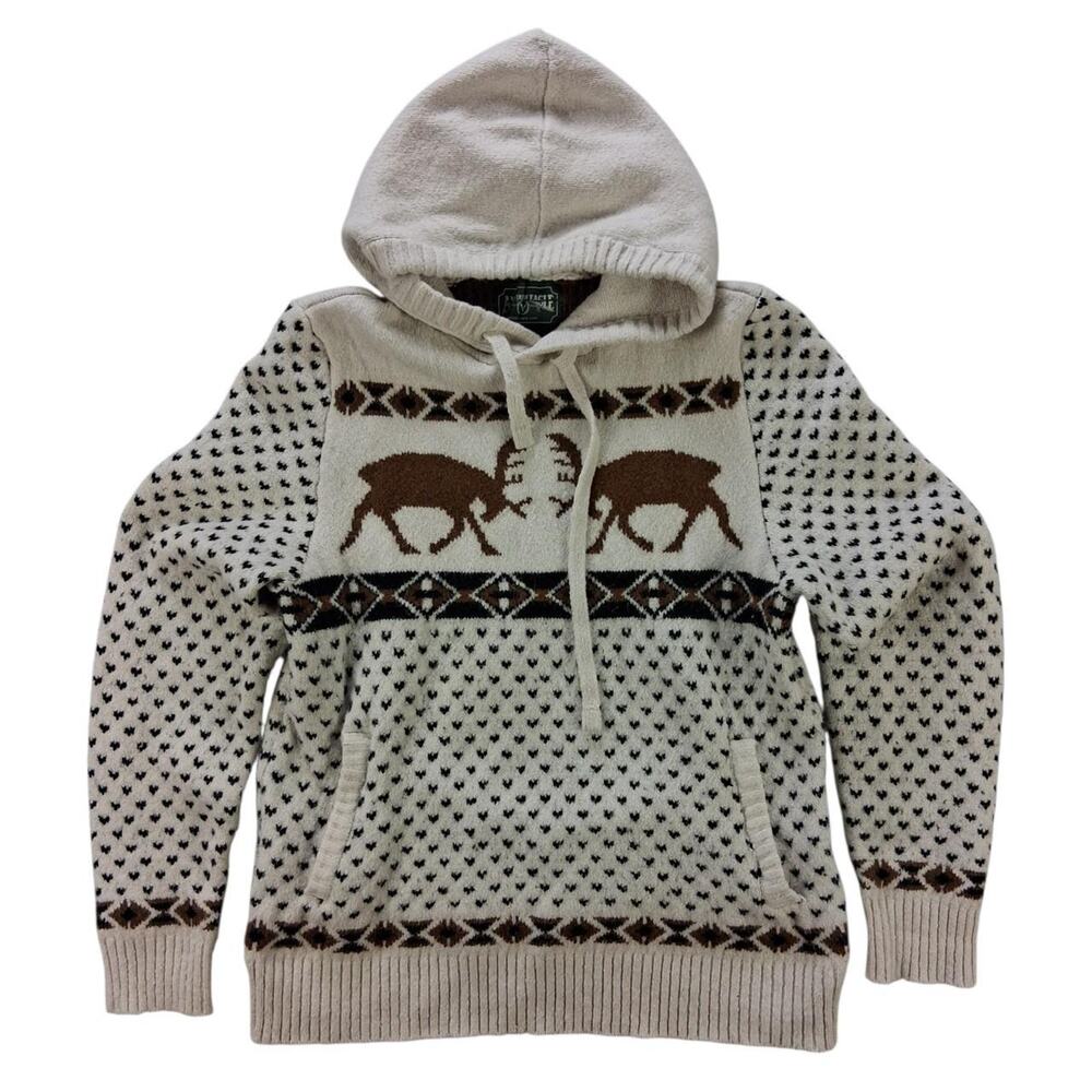 American Eagle Buffalo Knit Hooded Sweater Women’s Large Cream Brown Western